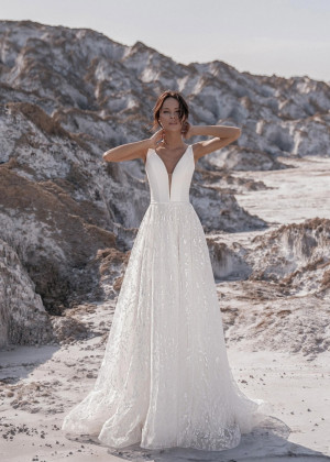 Ivory Satin Lace Wedding Dress With Horsehair Hem